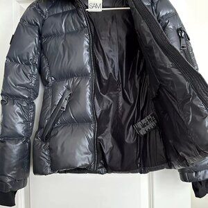 SAM Dark Gray Fur Trim Hooded Down Puffer Coat Size S